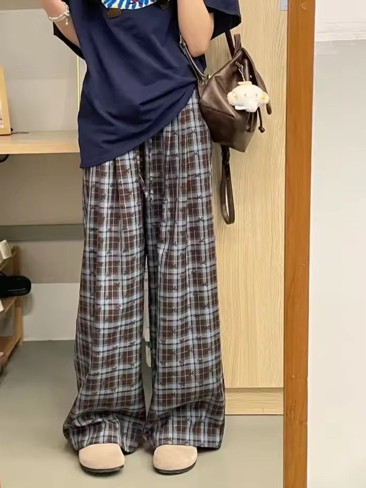 Korean Bow Plaid Pajama Pants