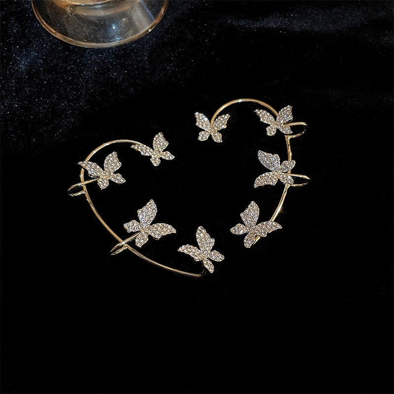 Rhinestone Butterfly Ear Cuffs Gold Butterflies