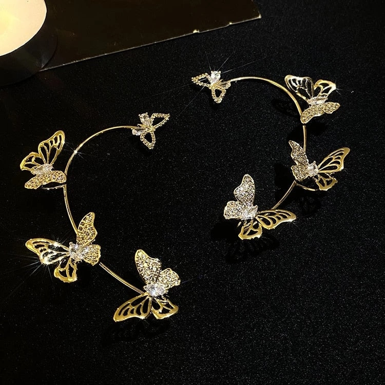 Rhinestone Butterfly Ear Cuffs Gold Half Rhinestone Butterflies