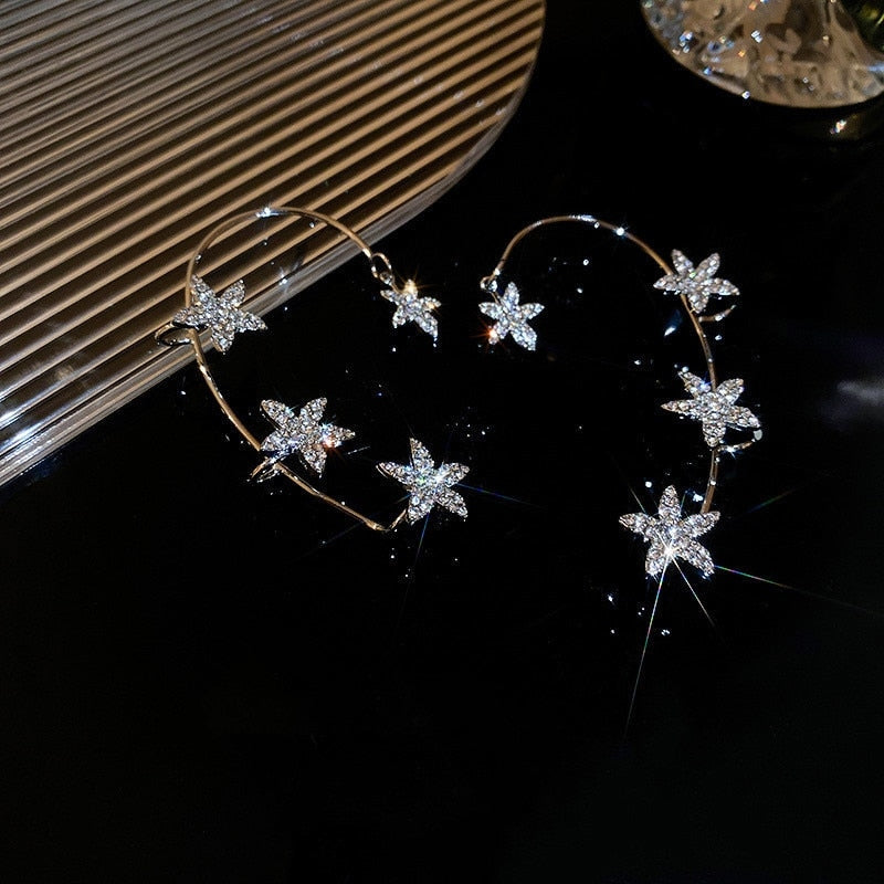 Rhinestone Butterfly Ear Cuffs Silver Flowers