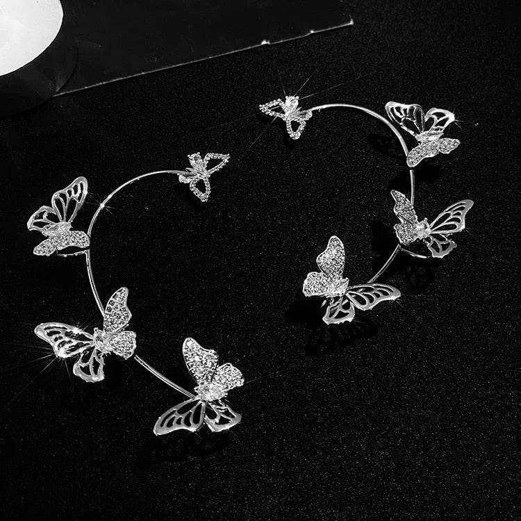 Rhinestone Butterfly Ear Cuffs Silver Half Rhinestone Butterflies
