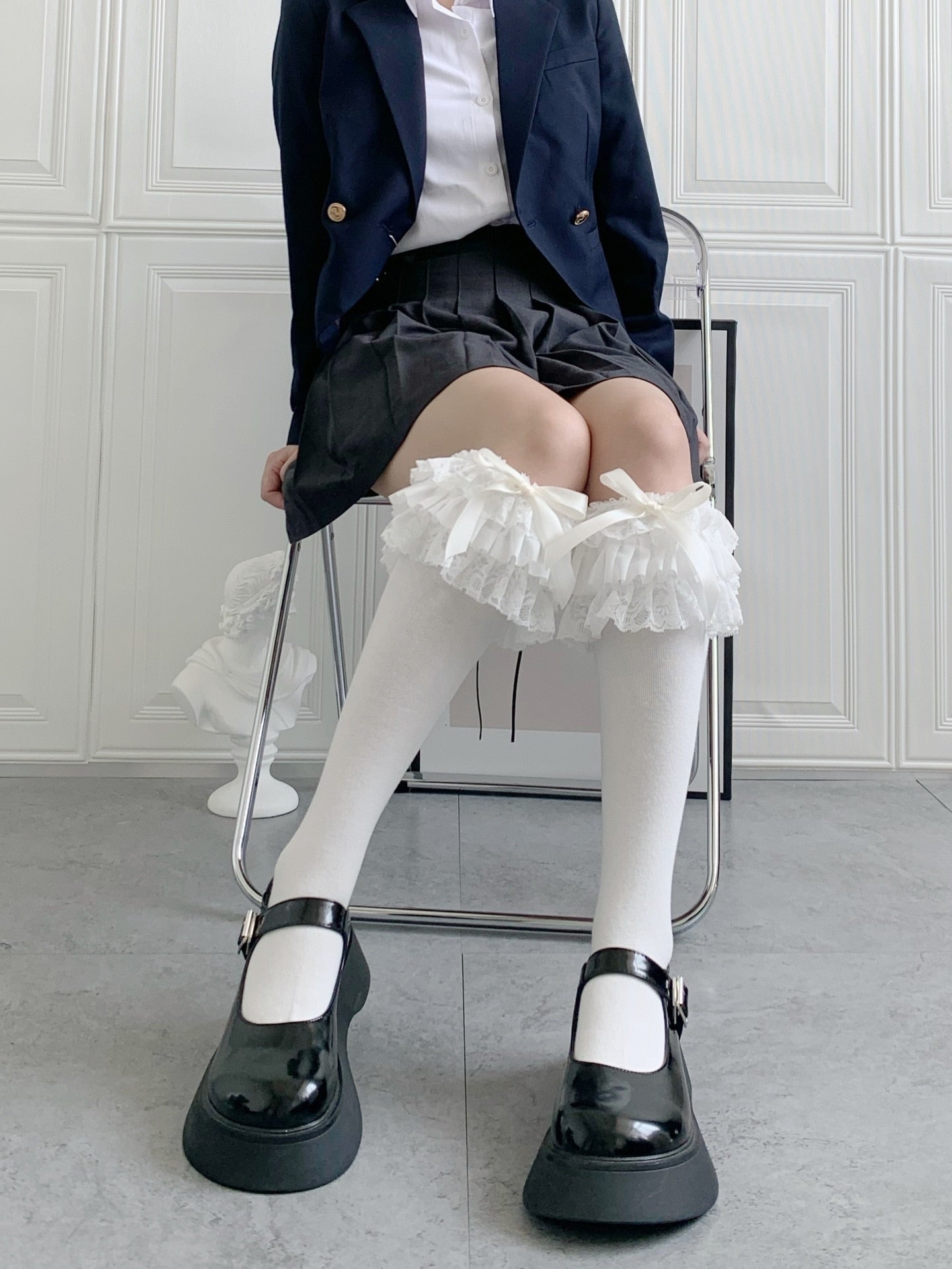 Ruffled Knee Socks White