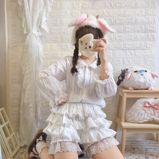 Ruffled White Bloomer Shorts