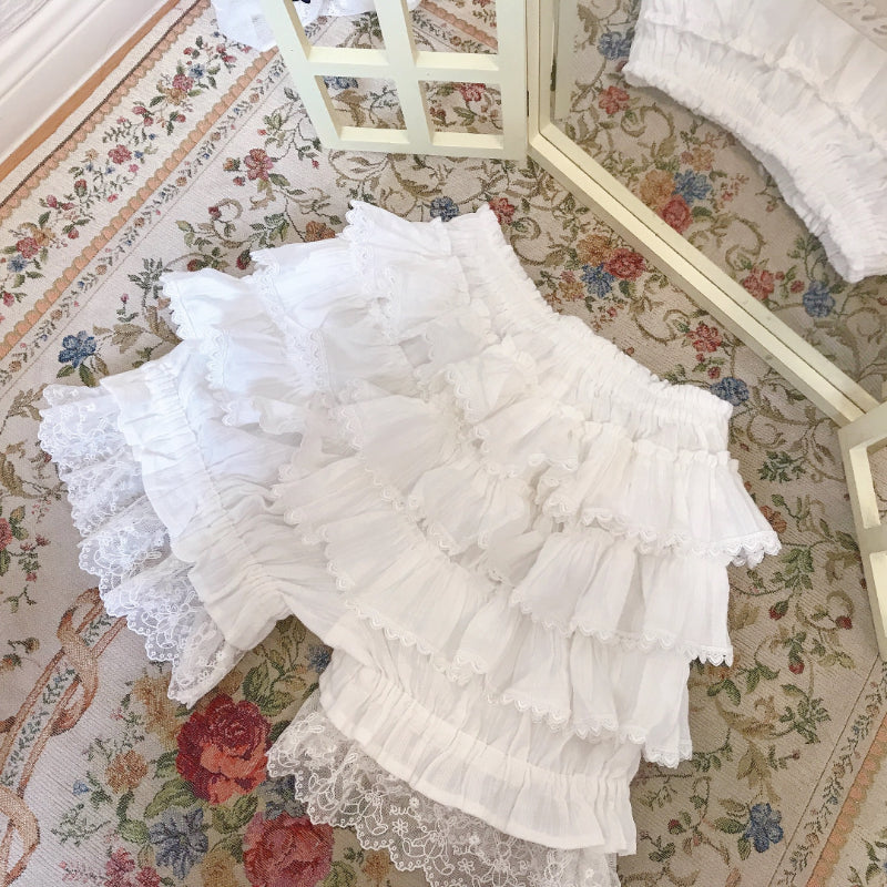 Ruffled White Bloomer Shorts
