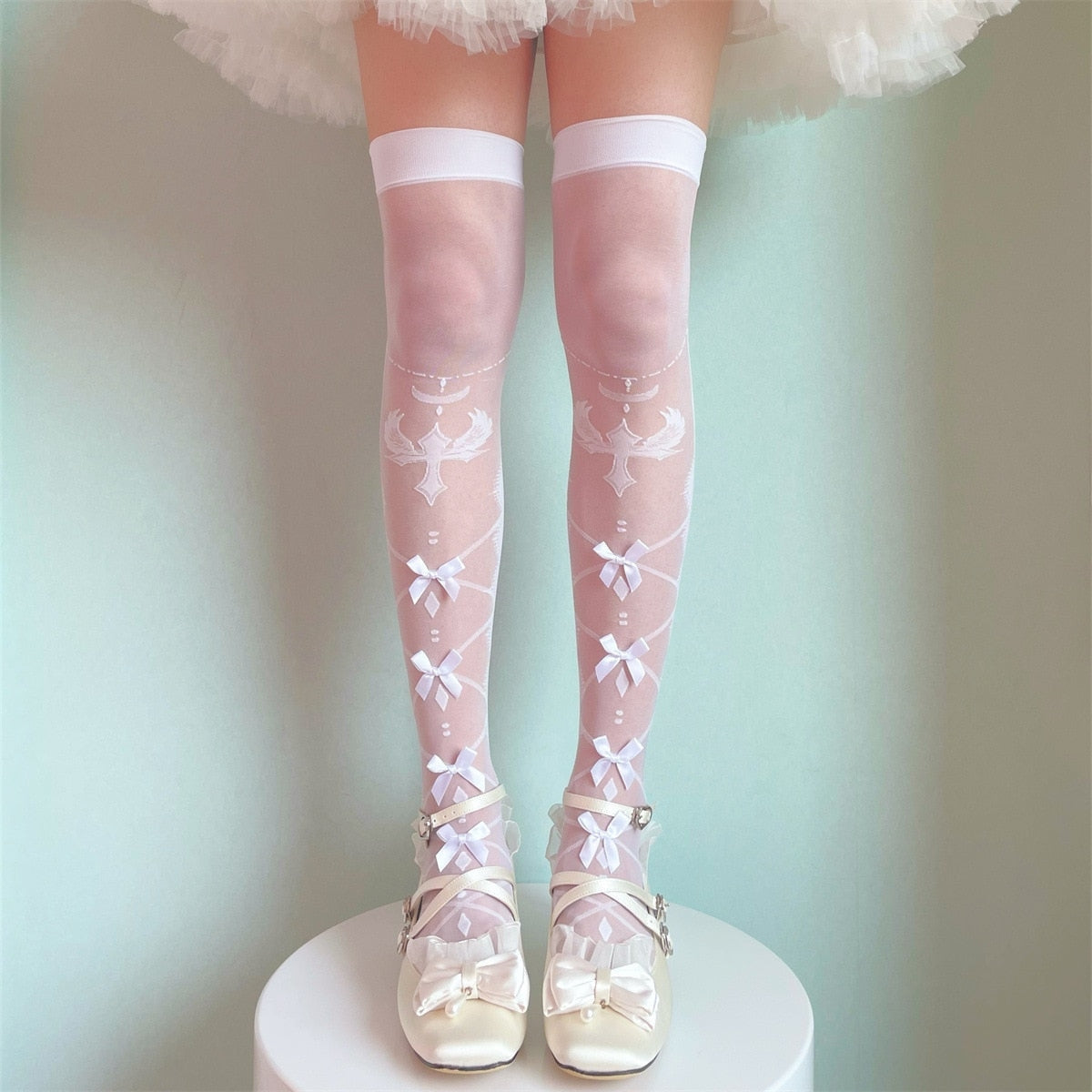 Sheer Ribbon Nylon Thigh Highs