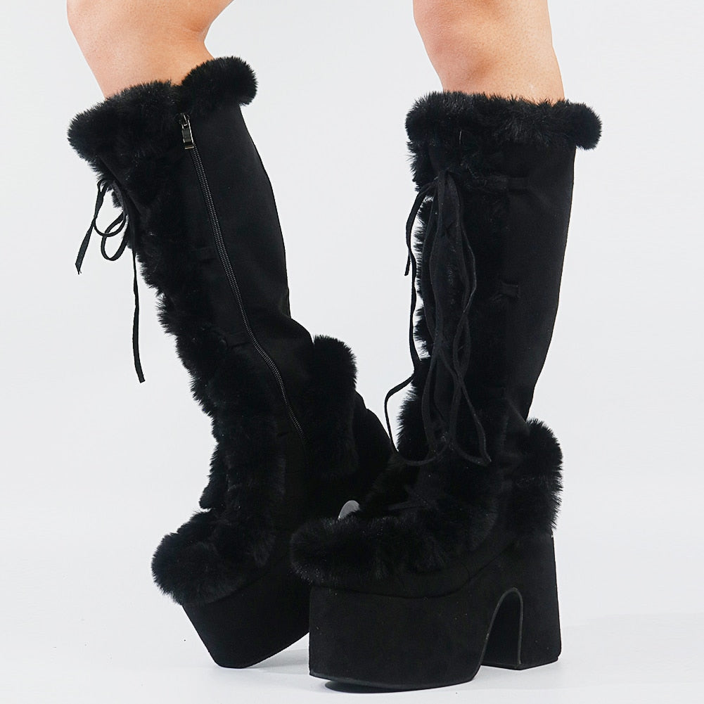 Snowbunny Fur Platform Boots Black