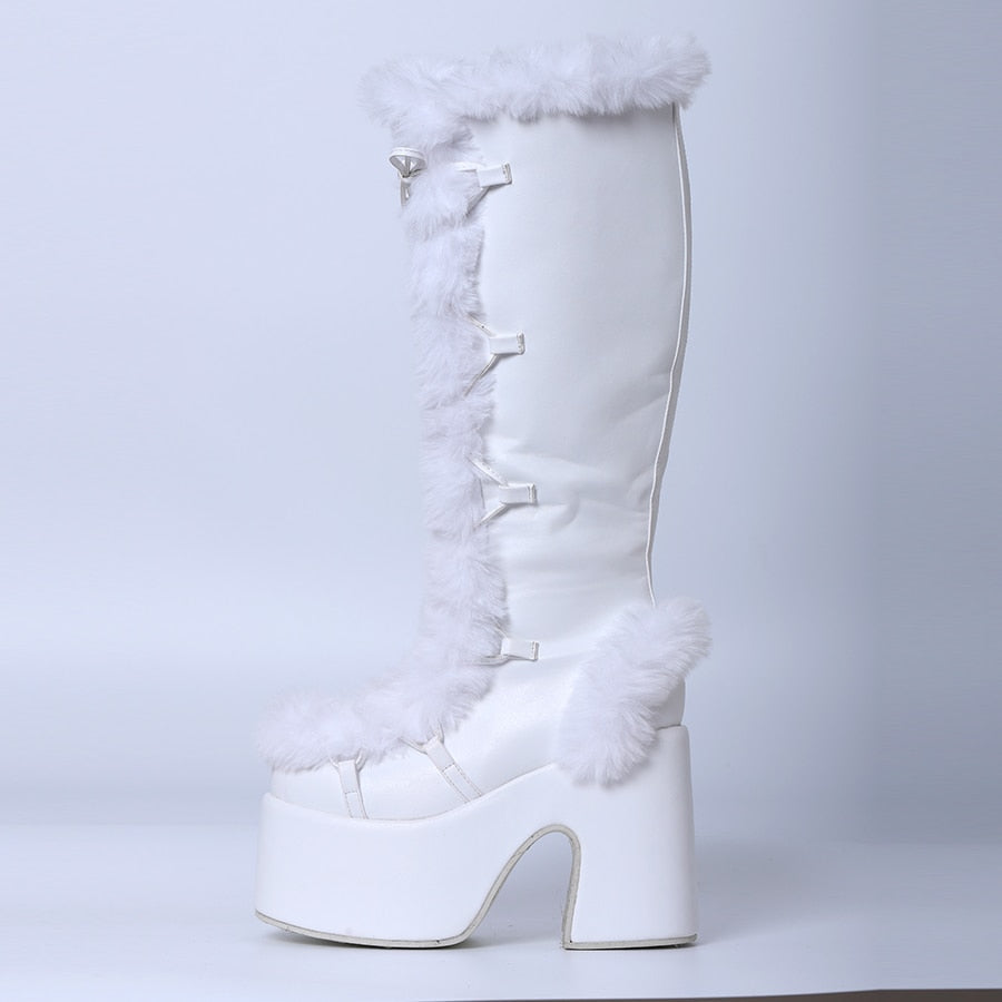 Snowbunny Fur Platform Boots White
