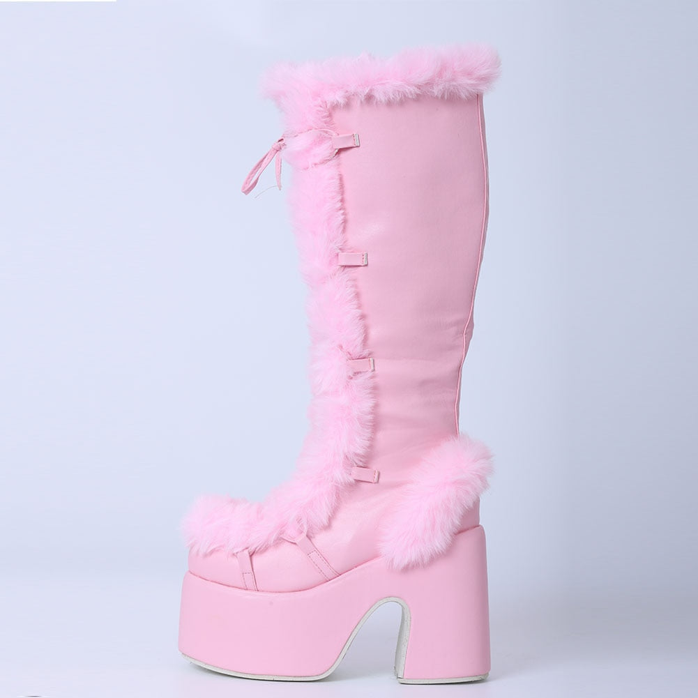 Snowbunny Fur Platform Boots Pink