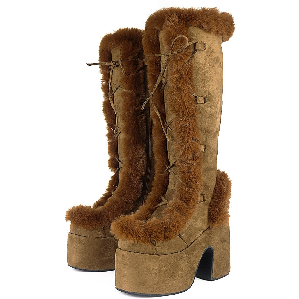 Snowbunny Fur Platform Boots Brown