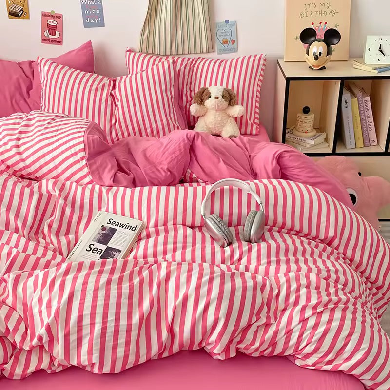 Pink Striped Duvet Cover Set