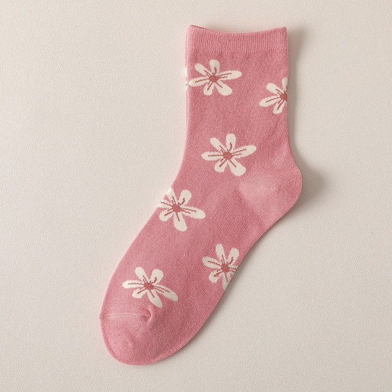Spring Pink Floral Socks Flowers