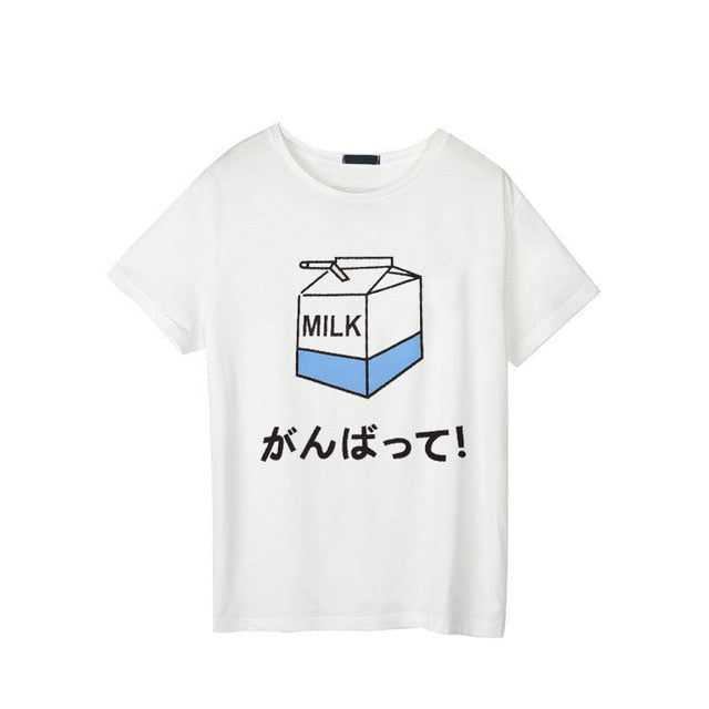 Strawberry Milk Graphic Tee Blue Japanese Milk