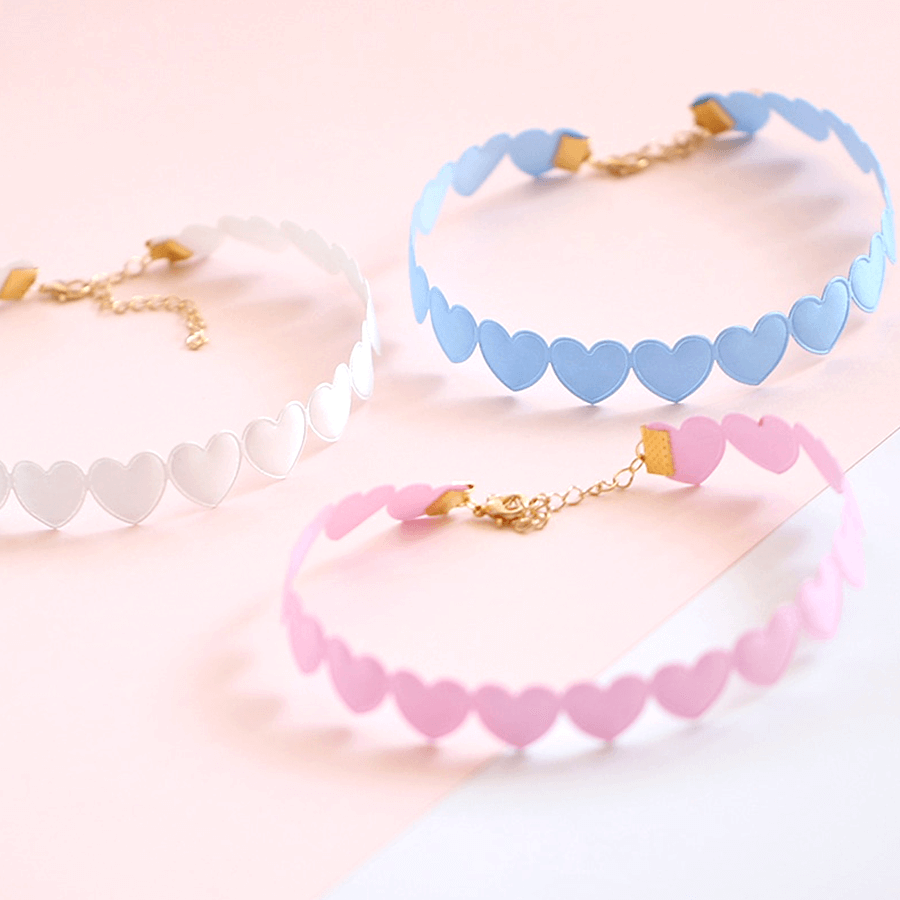 Sweet Lolita Aesthetic Choker Necklace Pastel Hearts