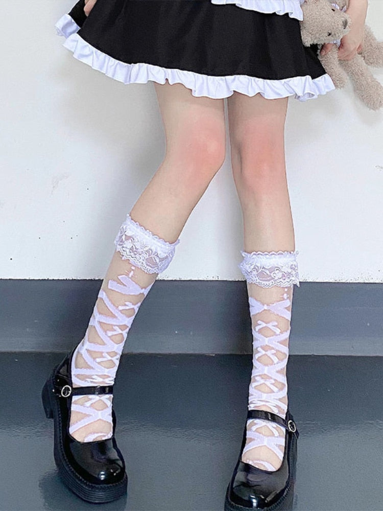 Sweet Satin Ribbon Lace Knee Socks 7