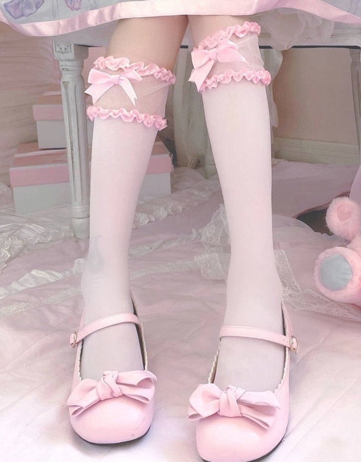 Sweet Satin Ribbon Lace Knee Socks 10