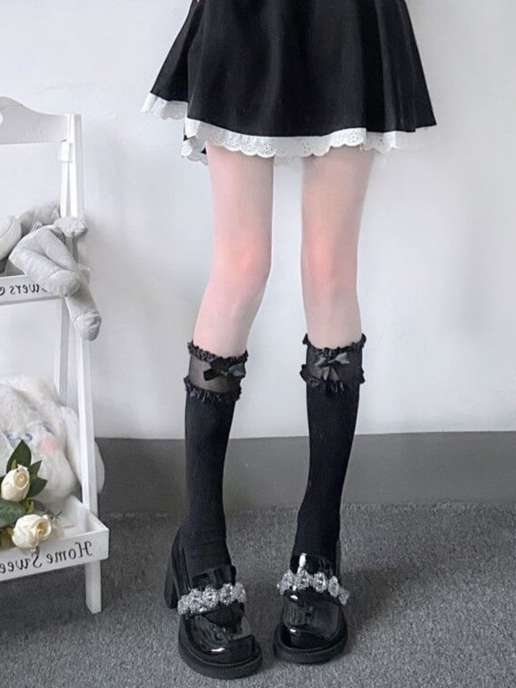 Sweet Satin Ribbon Lace Knee Socks 12