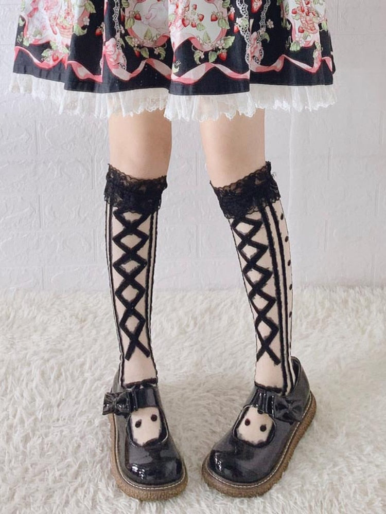 Sweet Satin Ribbon Lace Knee Socks 6