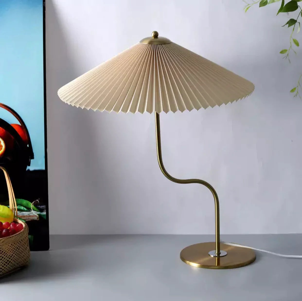 Pleated Brass Table Lamp Tan
