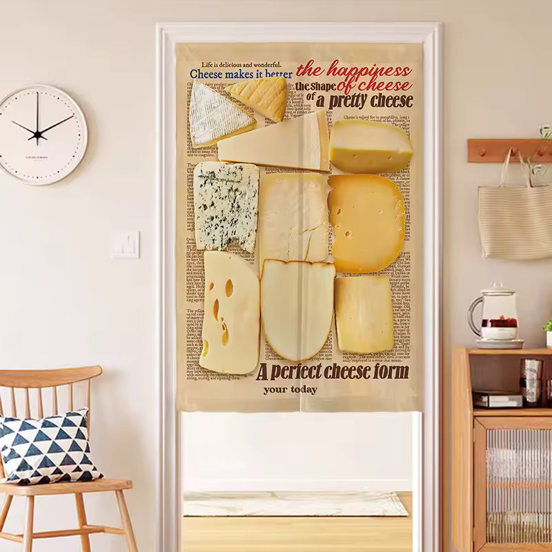 Retro Food Print Door Curtain Cheese