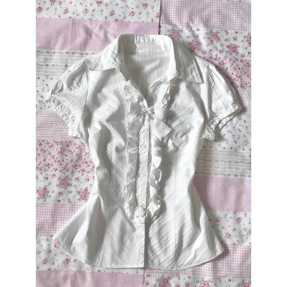 Retro Ruffled Short-sleeved Top