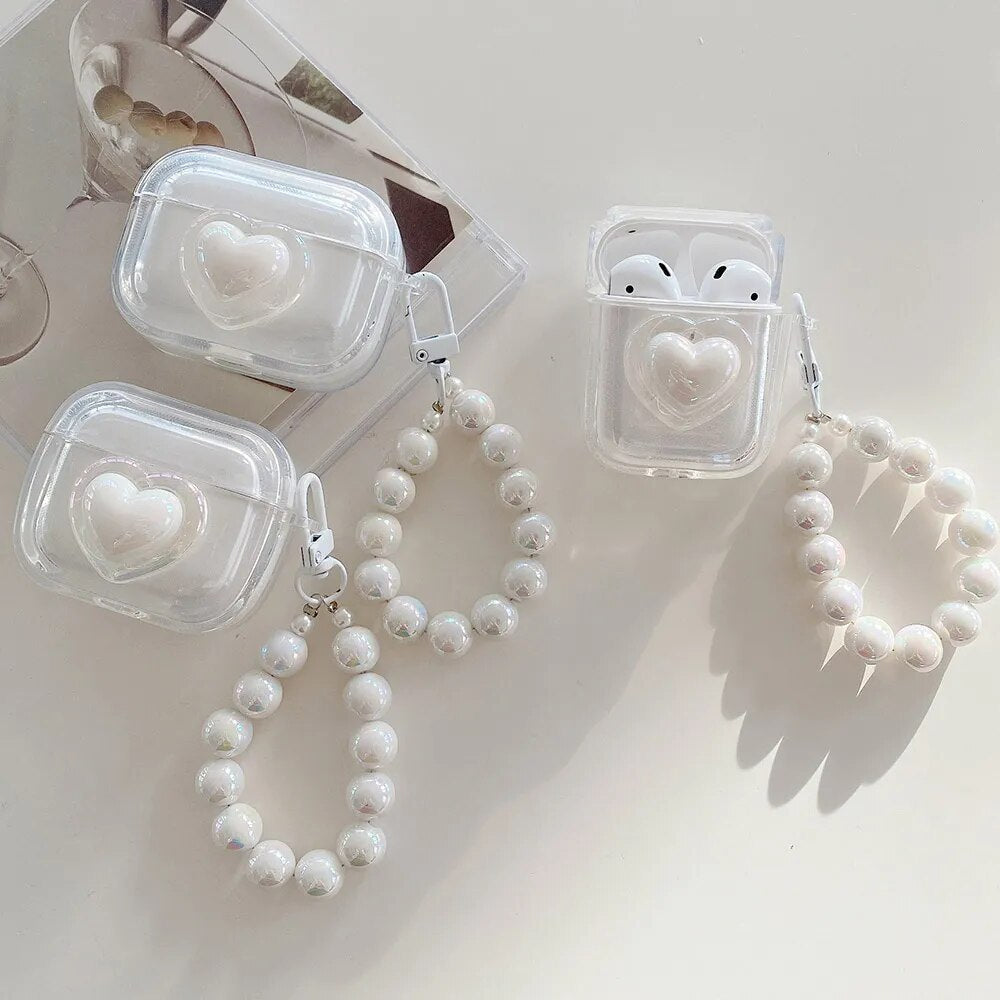 White Heart AirPods Case and Chain
