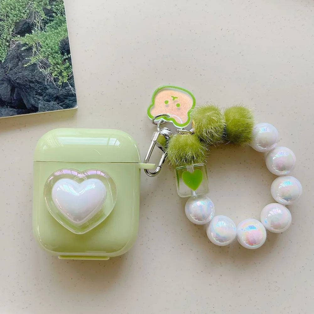 White Heart AirPods Case and Chain