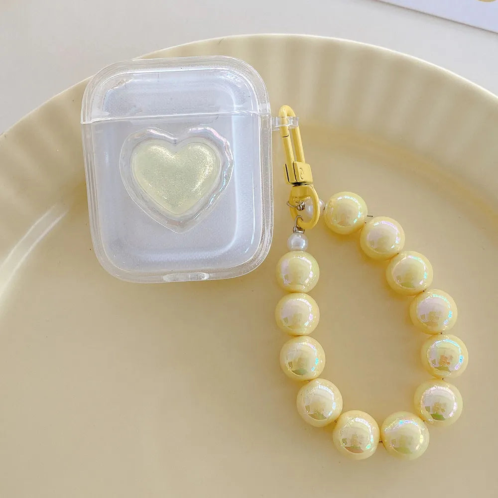 White Heart AirPods Case and Chain