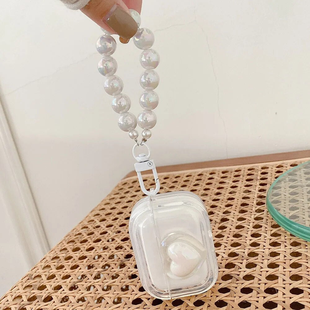 White Heart AirPods Case and Chain