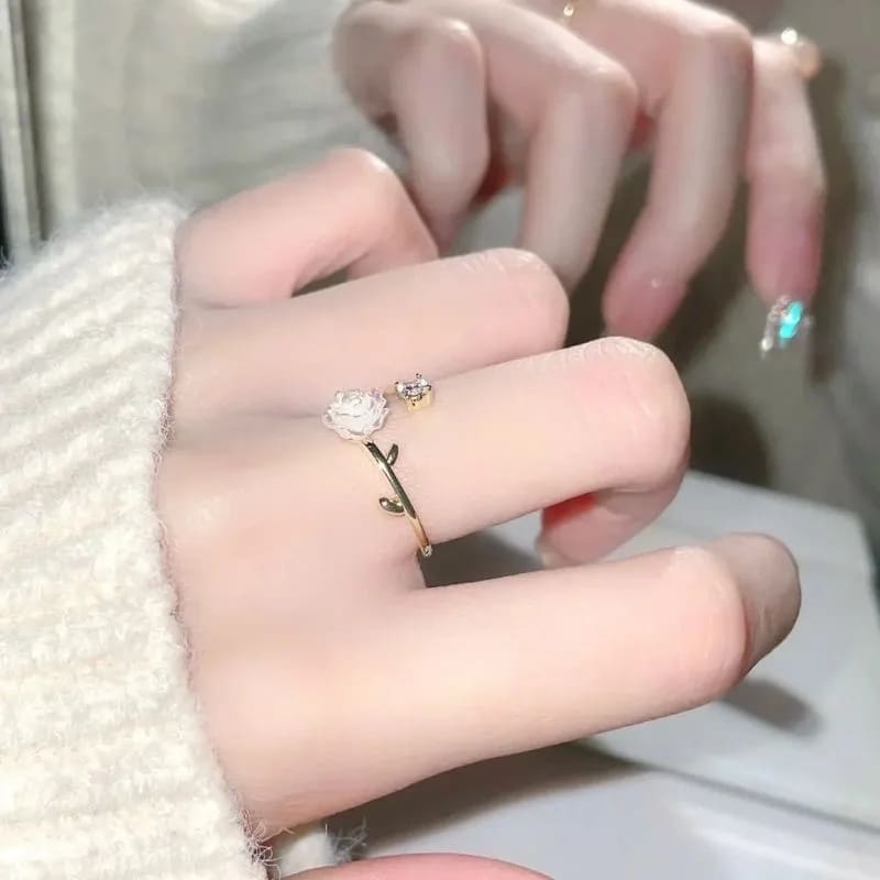 White Rose Spiral Ring