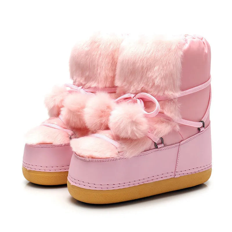 Winter Pom Pom Snow Boots Pink