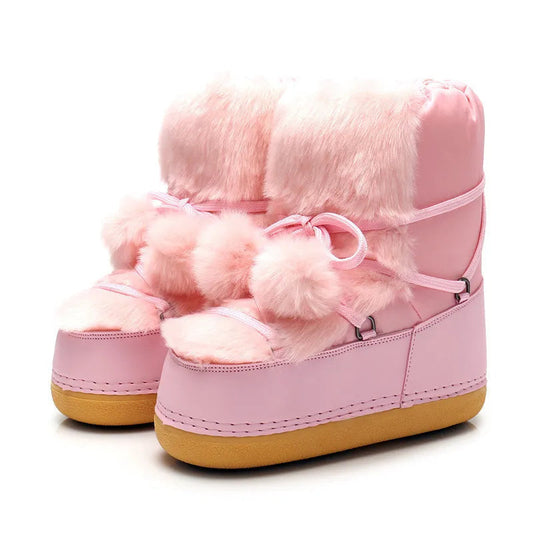 Winter Pom Pom Snow Boots Pink