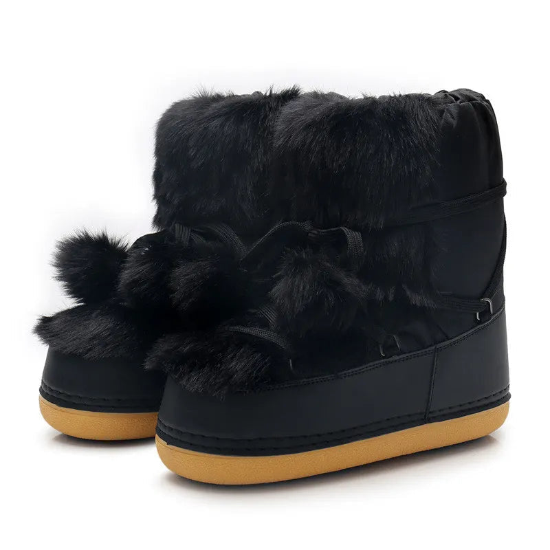 Winter Pom Pom Snow Boots Black