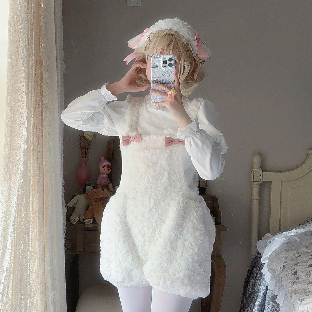 Soft Furry Rabbit Ear Overalls