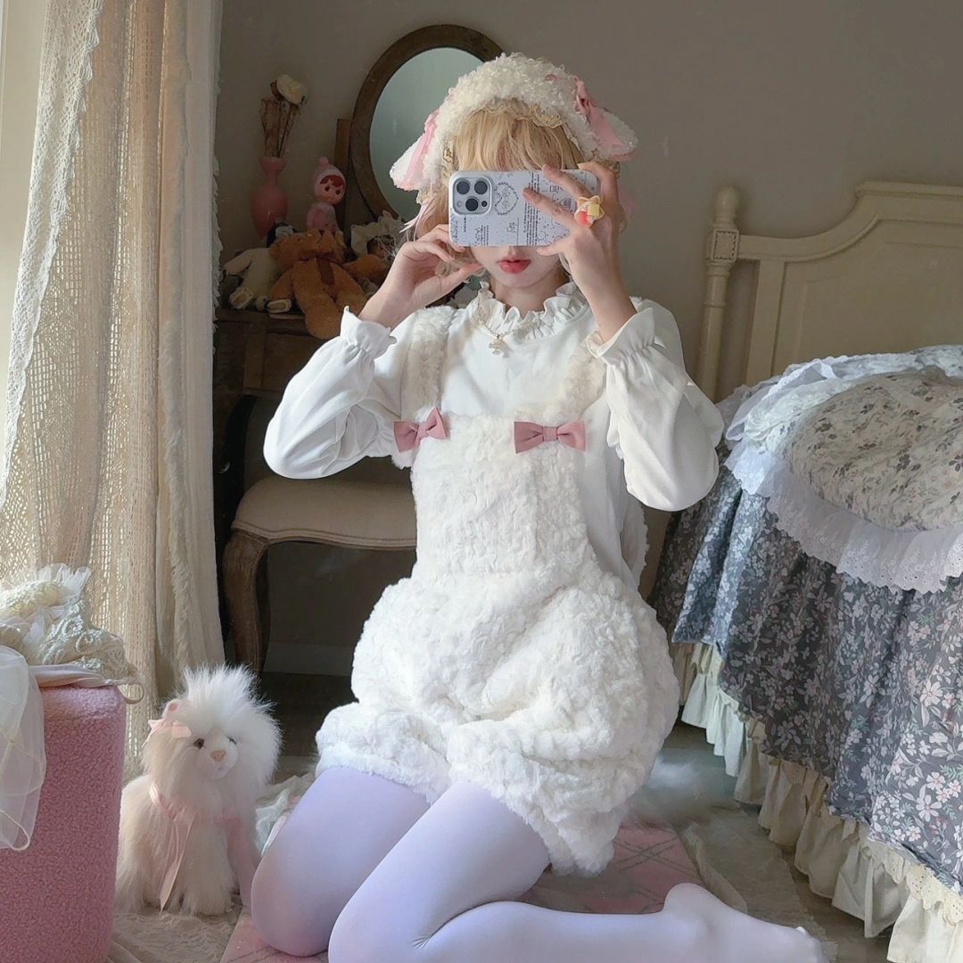 Soft Furry Rabbit Ear Overalls