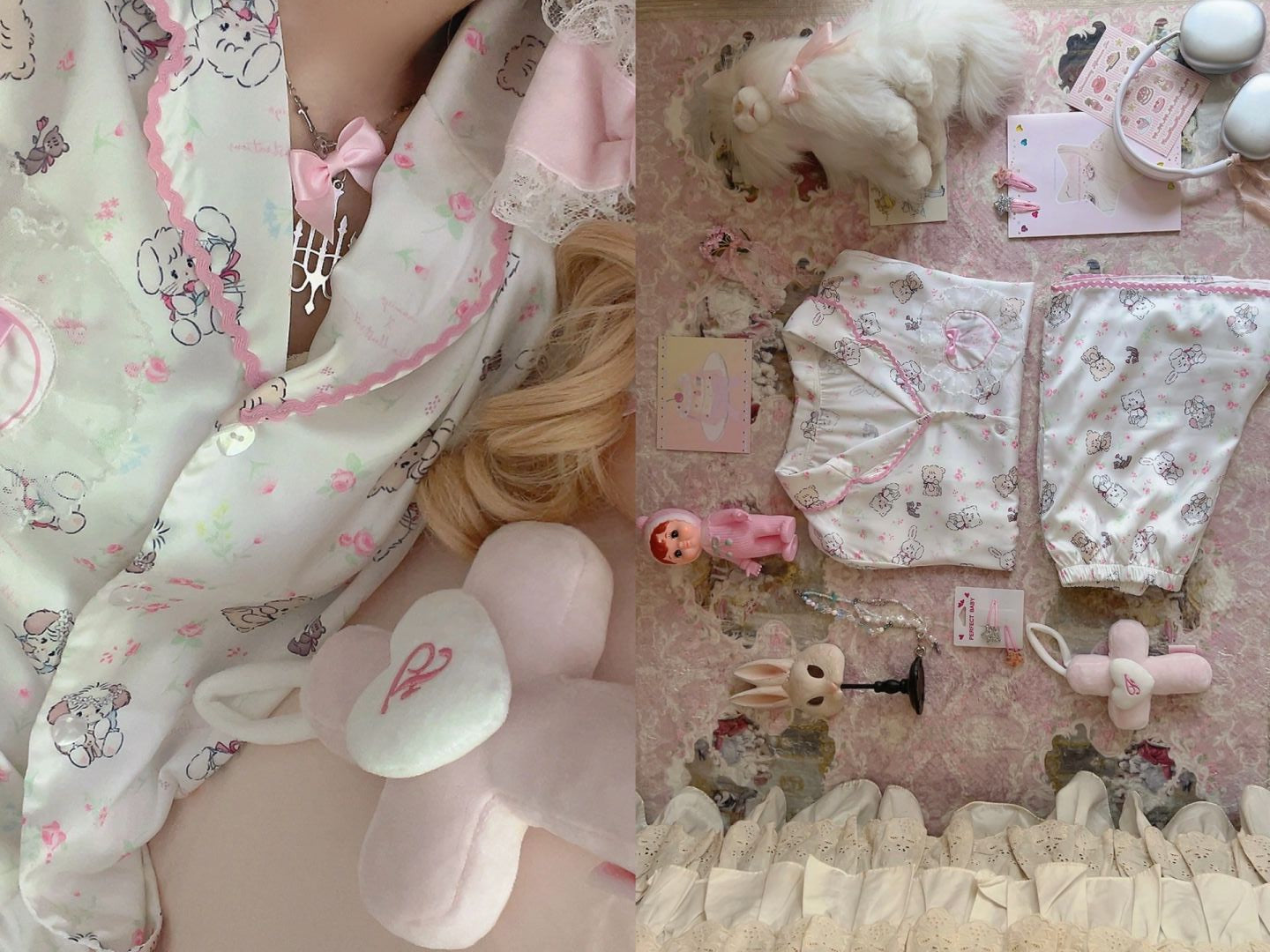 Kawaii Pink Lace Pajamas