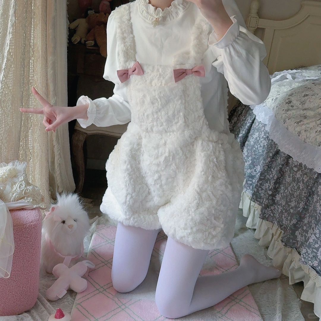 Soft Furry Rabbit Ear Overalls