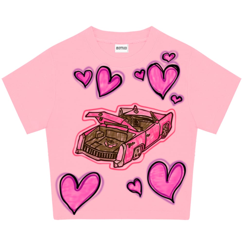 Y2K Car Print Crop Top Pink
