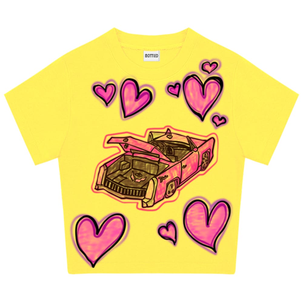 Y2K Car Print Crop Top Yellow
