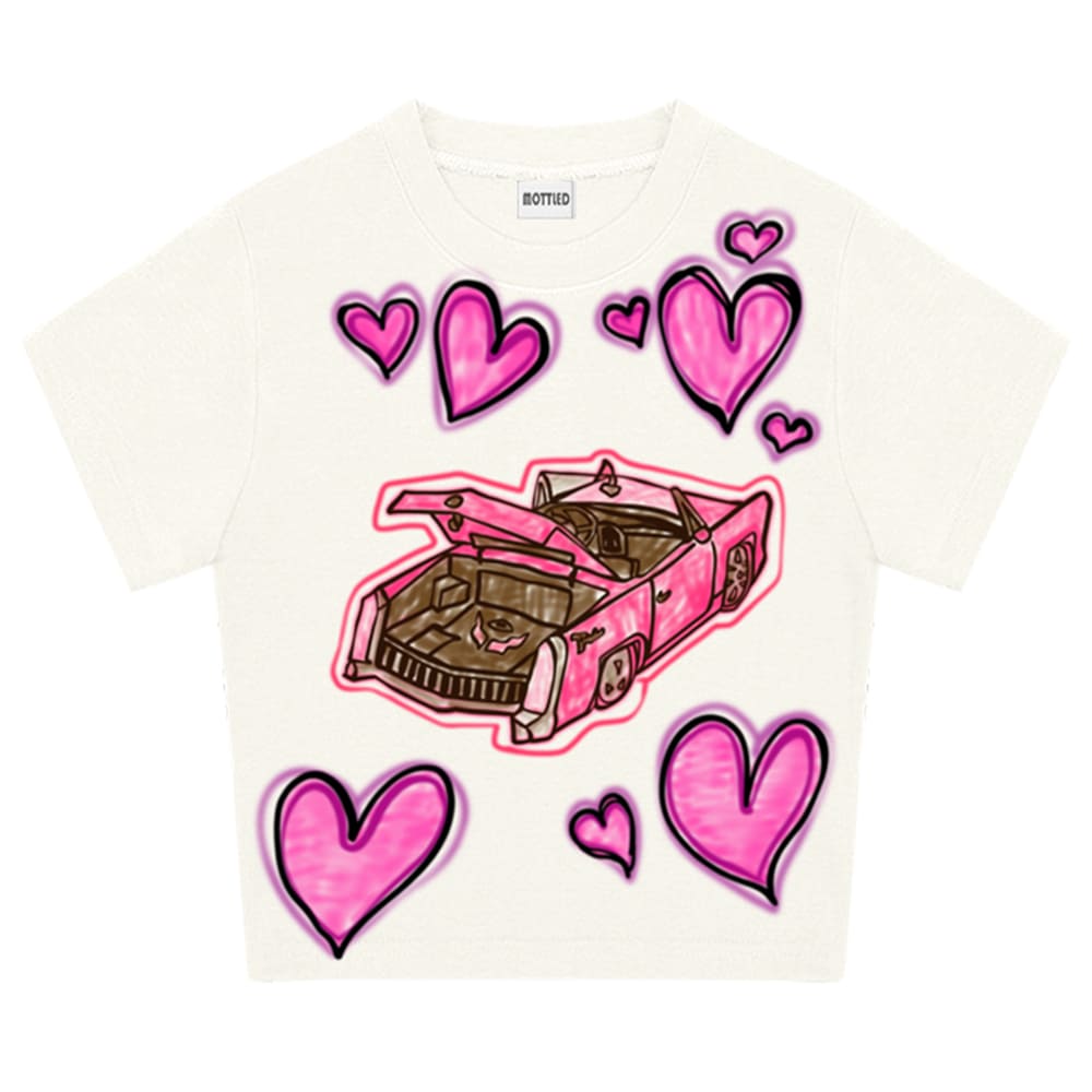 Y2K Car Print Crop Top White