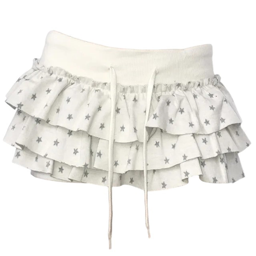 Star Girl Ruffled Mini Skirt White